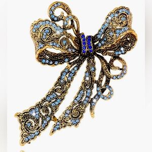 Heidi Daus Huge HSN Gold and blue Bow  Brooch Exquisite Jewelry Piece